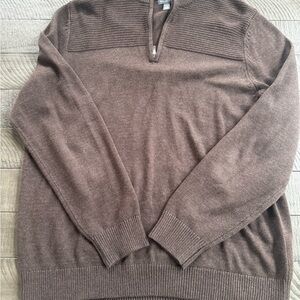 Van Heusen Men’s Brown Zip Up Sweater with Ribbed Cuffs